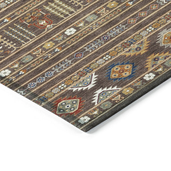 HomeRoots 5' X 8' Tribal Area Rug in Chocolate, Blue & Copper - Washable & Durable for Indoor/Outdoor Use 640035