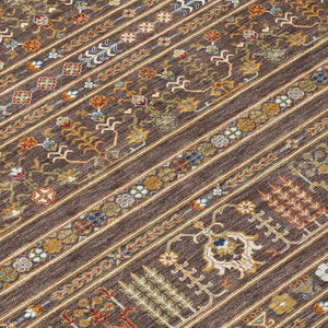 HomeRoots 5' X 8' Tribal Area Rug in Chocolate, Blue & Copper - Washable & Durable for Indoor/Outdoor Use 640035