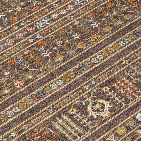 HomeRoots 5' X 8' Tribal Area Rug in Chocolate, Blue & Copper - Washable & Durable for Indoor/Outdoor Use 640035