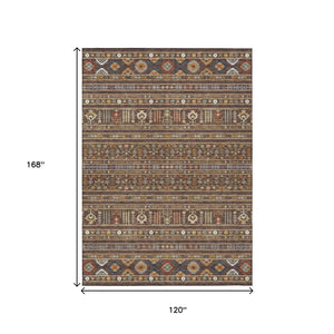 HomeRoots 10' Stylish Tribal Washable Area Rug in Chocolate, Blue & Copper – Indoor/Outdoor Durability & Elegance 640039