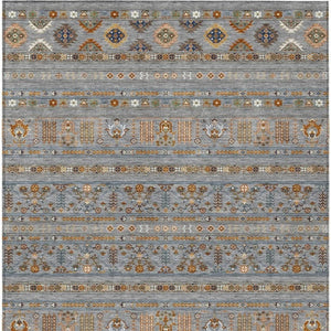 HomeRoots 5' Stylish Gray Blue and Copper Tribal Area Rug - Washable, Durable for Indoor & Outdoor Use! 640041