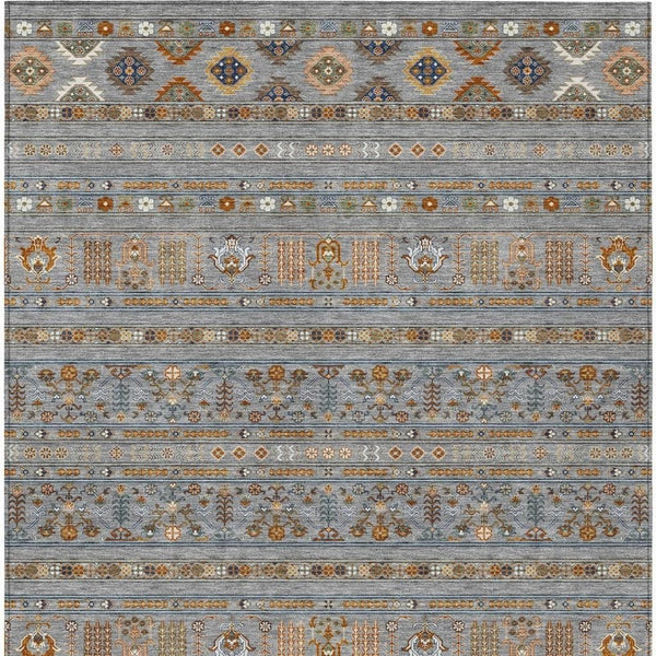 HomeRoots 5' Stylish Gray Blue and Copper Tribal Area Rug - Washable, Durable for Indoor & Outdoor Use! 640041