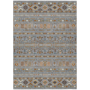 HomeRoots 5' Stylish Gray Blue and Copper Tribal Area Rug - Washable, Durable for Indoor & Outdoor Use! 640041
