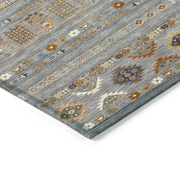 HomeRoots 5' Stylish Gray Blue and Copper Tribal Area Rug - Washable, Durable for Indoor & Outdoor Use! 640041