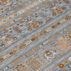 HomeRoots 5' Stylish Gray Blue and Copper Tribal Area Rug - Washable, Durable for Indoor & Outdoor Use! 640041
