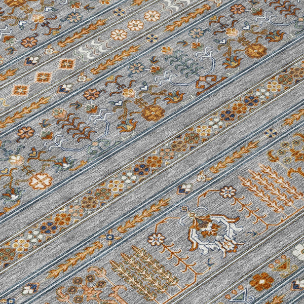 HomeRoots 5' Stylish Gray Blue and Copper Tribal Area Rug - Washable, Durable for Indoor & Outdoor Use! 640041
