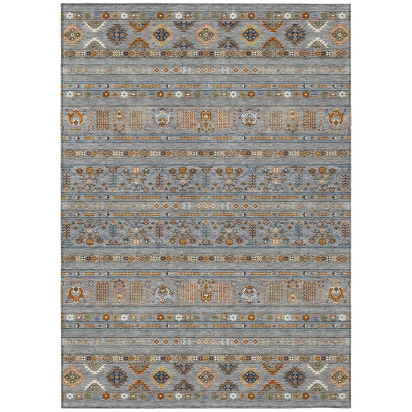 HomeRoots 8' X 10' Versatile Gray Blue Copper Tribal Washable Area Rug for Indoor & Outdoor Spaces 640043