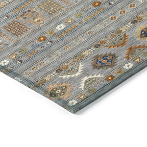 HomeRoots 8' X 10' Versatile Gray Blue Copper Tribal Washable Area Rug for Indoor & Outdoor Spaces 640043