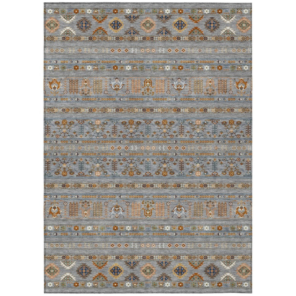 HomeRoots 9' X 12' Gray Blue Copper Tribal Area Rug - Washable, Durable, Stylish for Indoor & Outdoor Use 640044