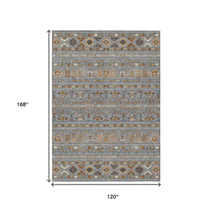HomeRoots 10' Gray Blue and Copper Tribal Washable Area Rug - Durable Indoor/Outdoor Comfort for Any Space 640045