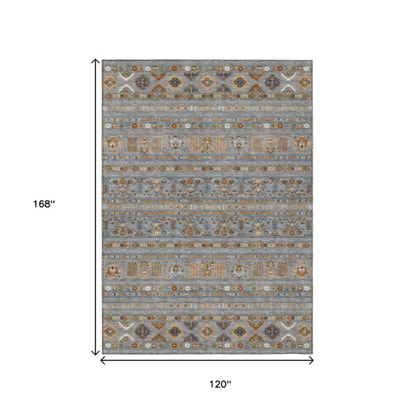 HomeRoots 10' Gray Blue and Copper Tribal Washable Area Rug - Durable Indoor/Outdoor Comfort for Any Space 640045