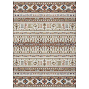 HomeRoots 5' Stylish Ivory Blue Copper Tribal Area Rug – Washable, Durable for Indoor & Outdoor High Traffic Use 640047
