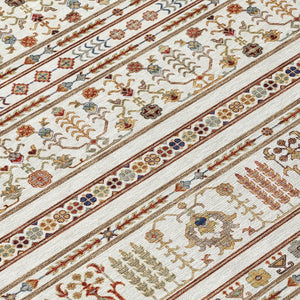 HomeRoots 5' Stylish Ivory Blue Copper Tribal Area Rug – Washable, Durable for Indoor & Outdoor High Traffic Use 640047