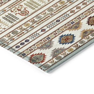 HomeRoots 8' Stunning Ivory, Blue & Copper Round Tribal Rug - Washable, Durable for Indoor & Outdoor Use! 640048