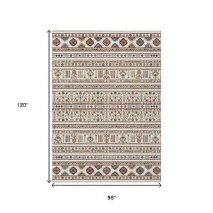 HomeRoots 8' X 10' Washable Ivory Blue Copper Tribal Indoor Outdoor Area Rug for Elegant Spaces & Durability 640049