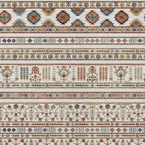 HomeRoots 9' X 12' Stylish Ivory Blue Copper Tribal Area Rug – Durable, Washable, Indoor-Outdoor Versatile Decor 640050