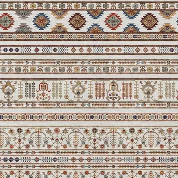 HomeRoots 9' X 12' Stylish Ivory Blue Copper Tribal Area Rug – Durable, Washable, Indoor-Outdoor Versatile Decor 640050