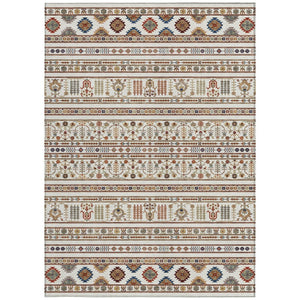 HomeRoots 9' X 12' Stylish Ivory Blue Copper Tribal Area Rug – Durable, Washable, Indoor-Outdoor Versatile Decor 640050