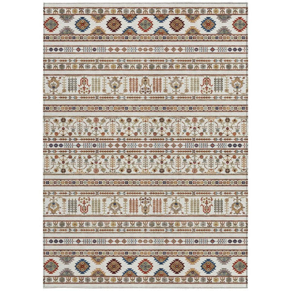 HomeRoots 9' X 12' Stylish Ivory Blue Copper Tribal Area Rug – Durable, Washable, Indoor-Outdoor Versatile Decor 640050