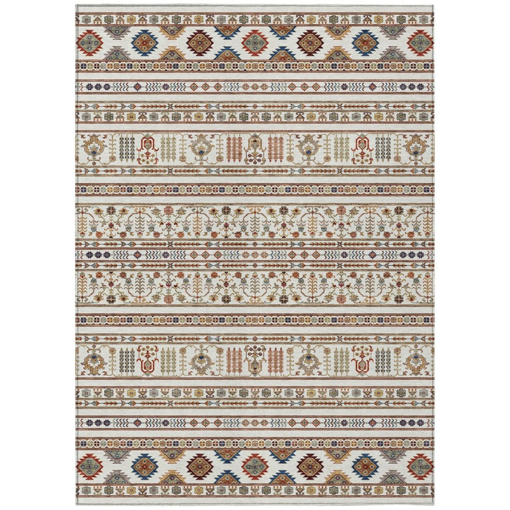 HomeRoots 9' X 12' Stylish Ivory Blue Copper Tribal Area Rug – Durable, Washable, Indoor-Outdoor Versatile Decor 640050