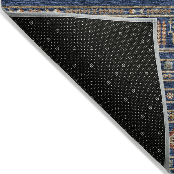 HomeRoots 8' Round Tribal Area Rug in Navy Blue, Copper & Gold - Washable, Durable for Indoor/Outdoor Use 640054