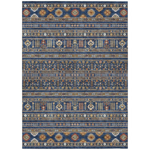 HomeRoots 8' X 10' Washable Tribal Area Rug in Navy Blue, Copper & Gold – Indoor/Outdoor Durability & Style! 640055