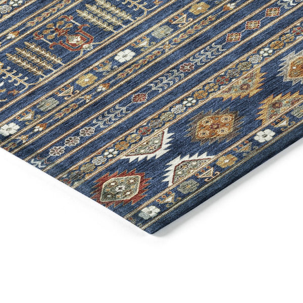 HomeRoots 9' X 12' Navy Blue Copper Gold Tribal Rug - Durable, Washable, Ideal for Indoor & Outdoor Spaces 640056