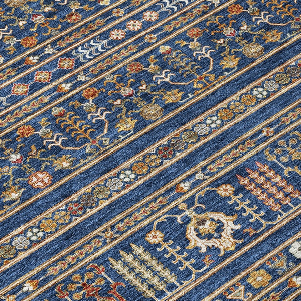 HomeRoots 9' X 12' Navy Blue Copper Gold Tribal Rug - Durable, Washable, Ideal for Indoor & Outdoor Spaces 640056