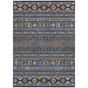 HomeRoots 10' X 14' Navy Blue Tribal Area Rug – Stylish, Washable, Durable for Indoor & Outdoor High-Traffic Spaces 640057