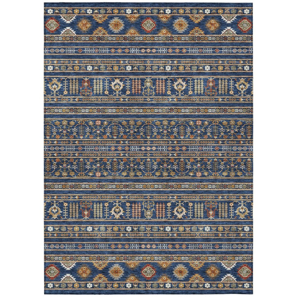 HomeRoots 10' X 14' Navy Blue Tribal Area Rug – Stylish, Washable, Durable for Indoor & Outdoor High-Traffic Spaces 640057