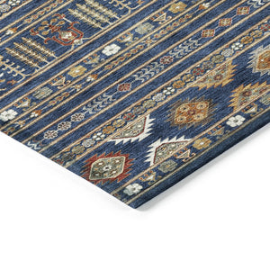 HomeRoots 10' X 14' Navy Blue Tribal Area Rug – Stylish, Washable, Durable for Indoor & Outdoor High-Traffic Spaces 640057