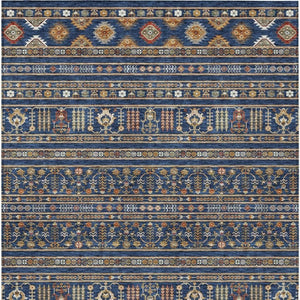 HomeRoots 10' X 14' Navy Blue Tribal Area Rug – Stylish, Washable, Durable for Indoor & Outdoor High-Traffic Spaces 640057