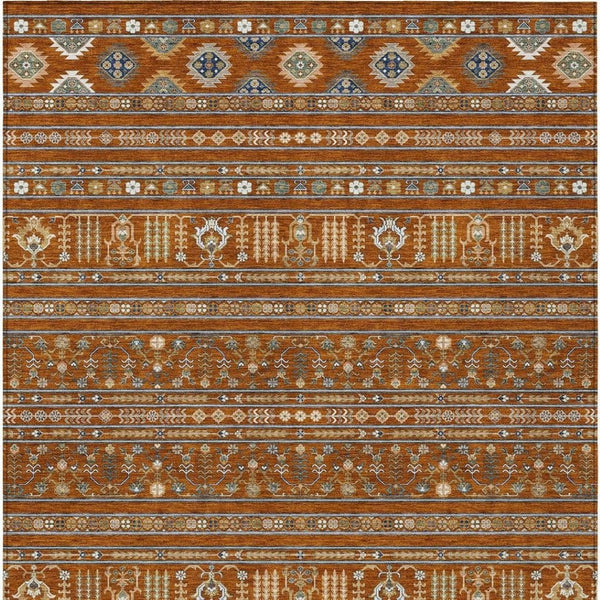 HomeRoots 5' X 8' Tribal Washable Area Rug in Rust, Blue, and Ivory – Durable Indoor/Outdoor Decor Solution! 640059