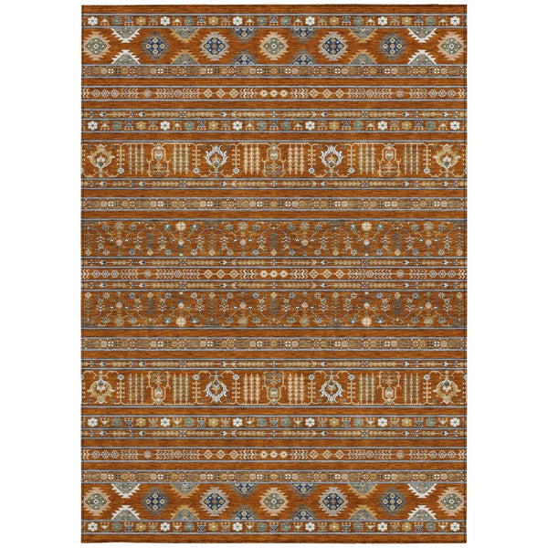 HomeRoots 5' X 8' Tribal Washable Area Rug in Rust, Blue, and Ivory – Durable Indoor/Outdoor Decor Solution! 640059