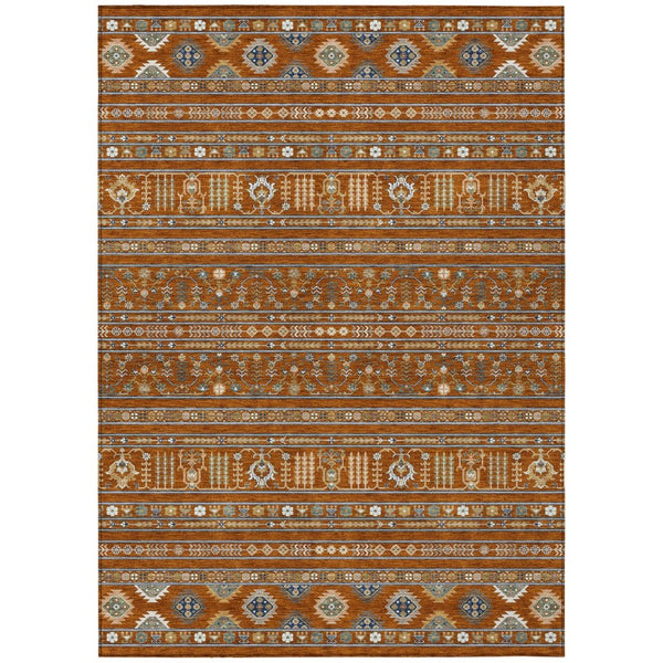 HomeRoots 5' X 8' Tribal Washable Area Rug in Rust, Blue, and Ivory – Durable Indoor/Outdoor Decor Solution! 640059