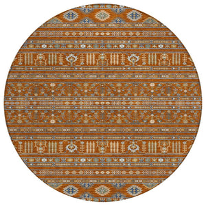 HomeRoots 8' Round Tribal Area Rug in Rust, Blue & Ivory - Washable, Durable, Perfect for Indoor & Outdoor Use 640060