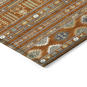 HomeRoots 8' Round Tribal Area Rug in Rust, Blue & Ivory - Washable, Durable, Perfect for Indoor & Outdoor Use 640060
