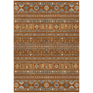 HomeRoots 8' X 10' Tribal Area Rug in Rust, Blue & Ivory - Washable, Durable for Indoor & Outdoor Spaces 640061