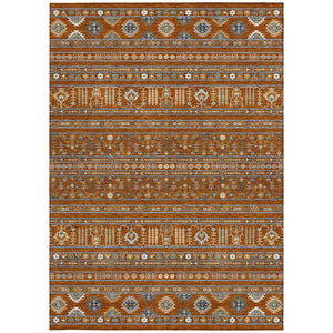 HomeRoots 10' X 14' Stylish Rust Blue Ivory Tribal Washable Area Rug for Indoor & Outdoor High-Traffic Spaces 640063