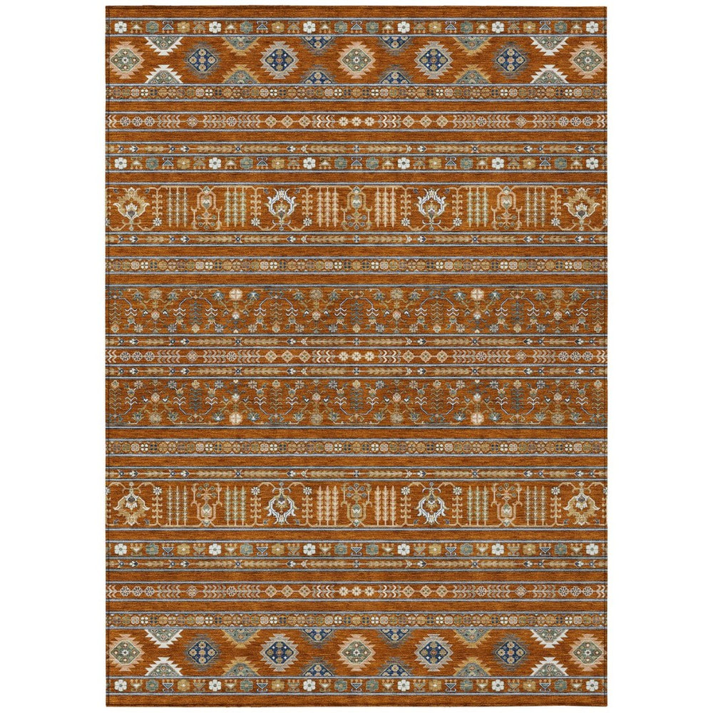 HomeRoots 10' X 14' Stylish Rust Blue Ivory Tribal Washable Area Rug for Indoor & Outdoor High-Traffic Spaces 640063