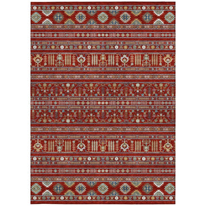 HomeRoots 5' Vibrant Red, Gold & Blue Tribal Washable Area Rug for Indoor & Outdoor High-Traffic Spaces 640065