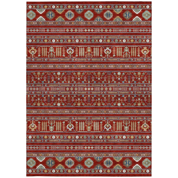 HomeRoots 5' Vibrant Red, Gold & Blue Tribal Washable Area Rug for Indoor & Outdoor High-Traffic Spaces 640065