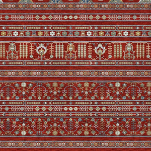 HomeRoots 5' Vibrant Red, Gold & Blue Tribal Washable Area Rug for Indoor & Outdoor High-Traffic Spaces 640065