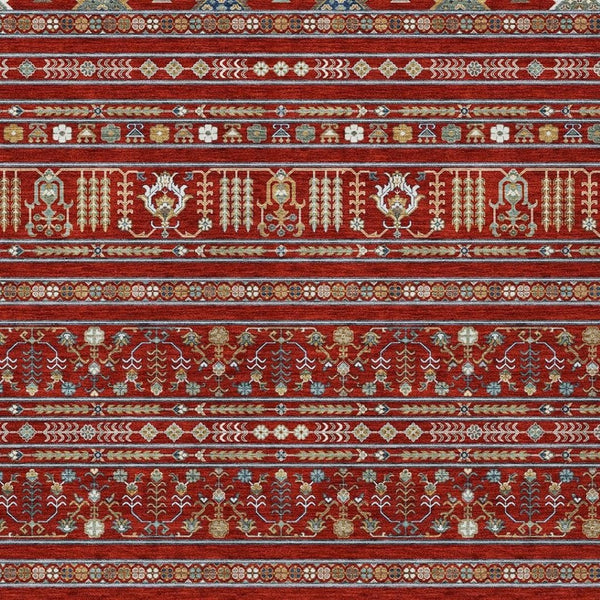 HomeRoots 5' Vibrant Red, Gold & Blue Tribal Washable Area Rug for Indoor & Outdoor High-Traffic Spaces 640065