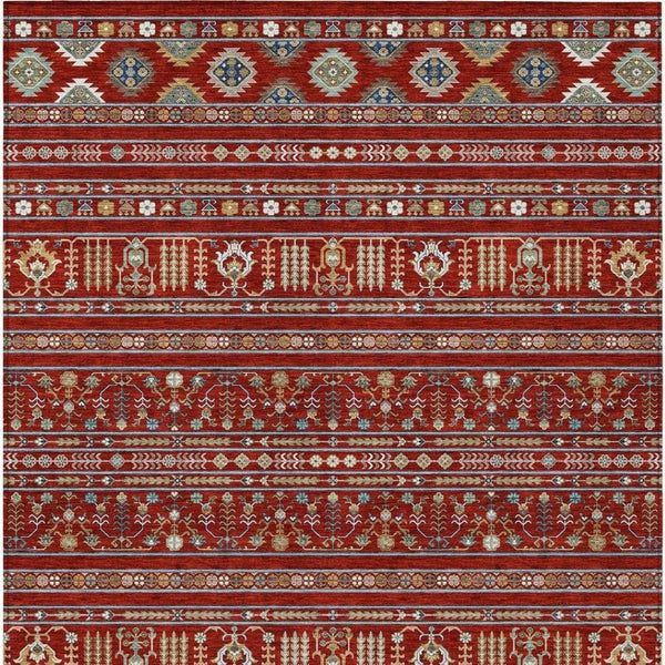 HomeRoots 8' X 10' Vibrant Red, Gold & Blue Tribal Washable Area Rug for Indoor & Outdoor Spaces, Durable Design 640067