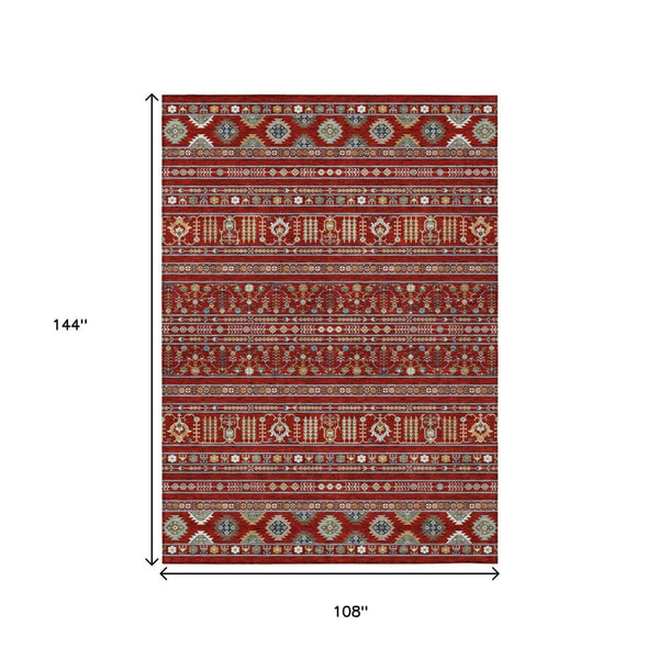 HomeRoots 9' X 12' Vibrant Red Gold Blue Tribal Washable Rug – Stylish, Durable, Indoor & Outdoor Versatility! 640068