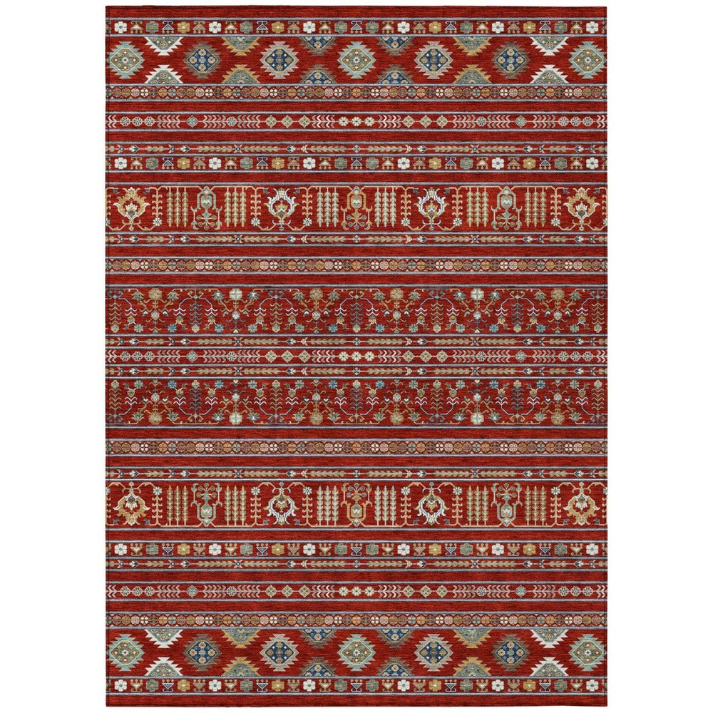 HomeRoots 9' X 12' Vibrant Red Gold Blue Tribal Washable Rug – Stylish, Durable, Indoor & Outdoor Versatility! 640068