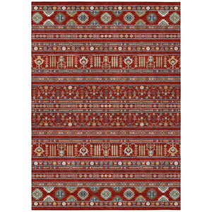 HomeRoots 9' X 12' Vibrant Red Gold Blue Tribal Washable Rug – Stylish, Durable, Indoor & Outdoor Versatility! 640068