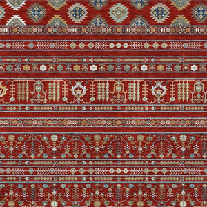 HomeRoots 9' X 12' Vibrant Red Gold Blue Tribal Washable Rug – Stylish, Durable, Indoor & Outdoor Versatility! 640068