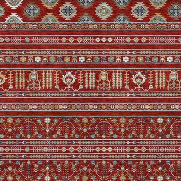HomeRoots 9' X 12' Vibrant Red Gold Blue Tribal Washable Rug – Stylish, Durable, Indoor & Outdoor Versatility! 640068